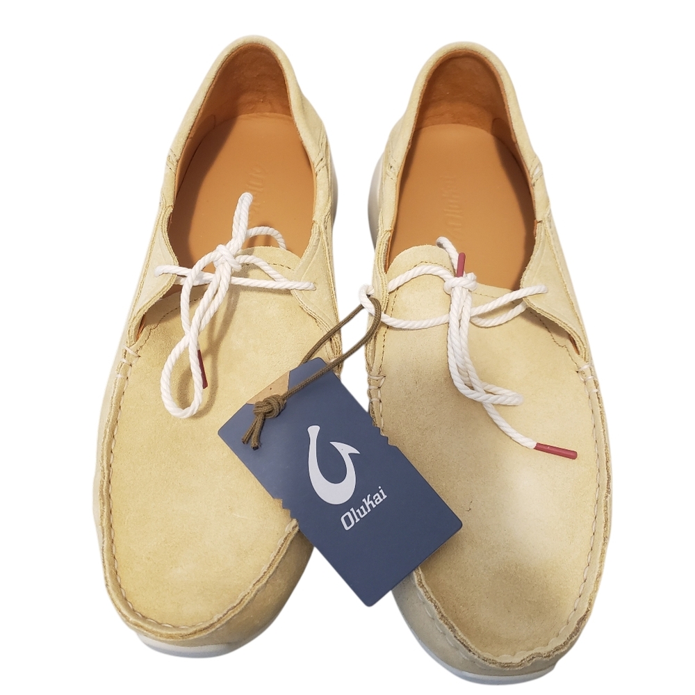 OluKai Ka'a Driver Italian Suede Leather Loafer Shoes Golden Sand Slip On‎ 10.5
